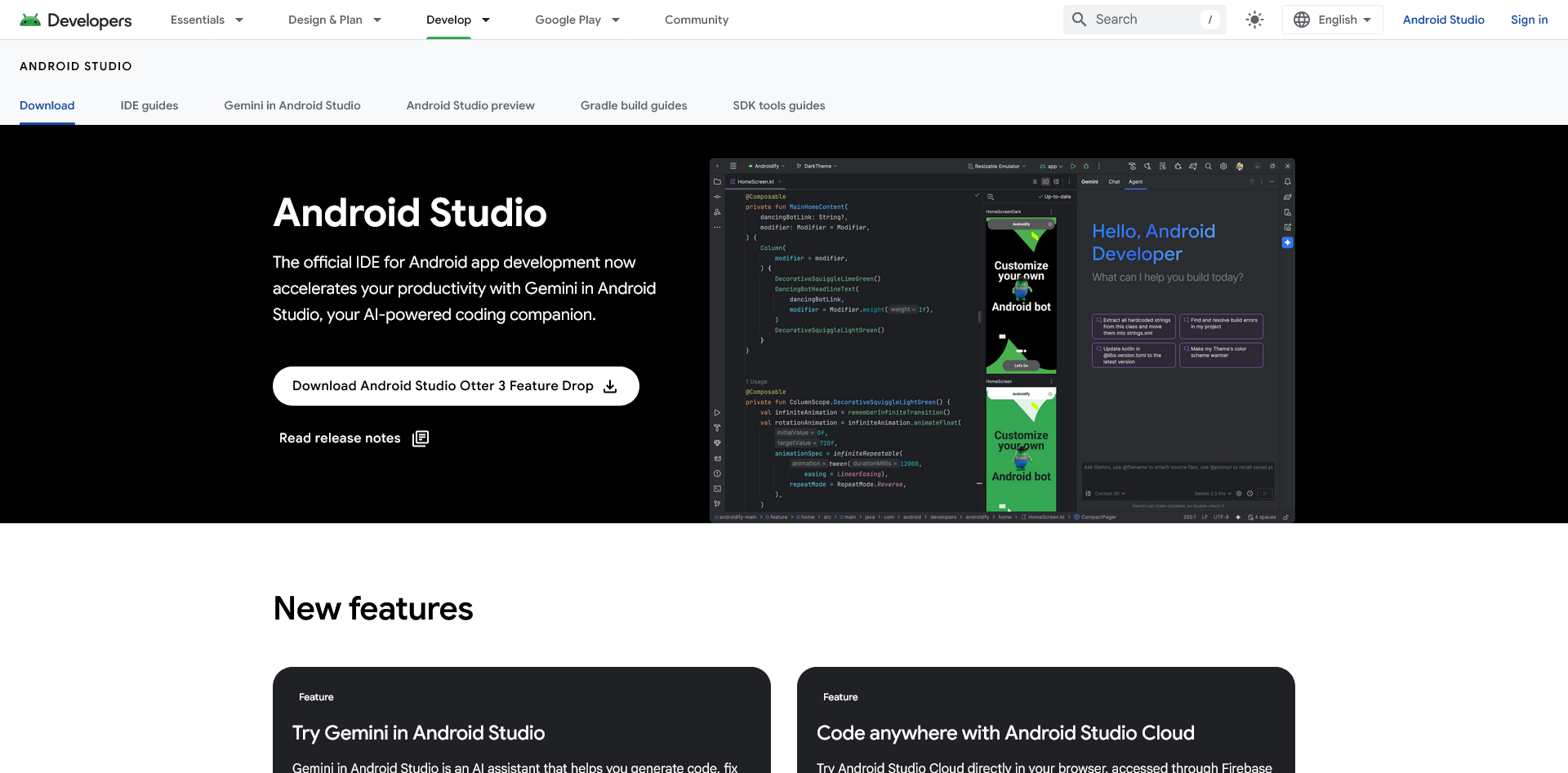 Android Studio download page