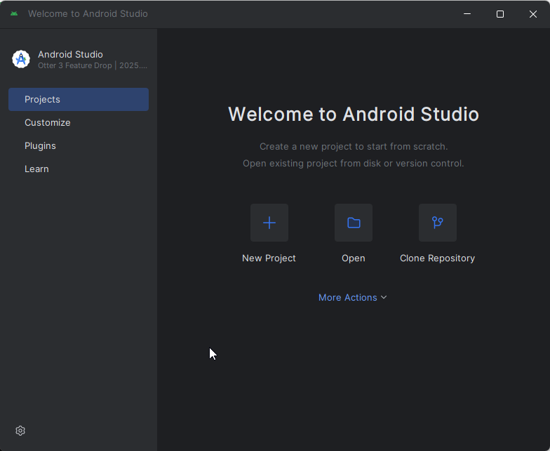 Android Studio Welcome Window