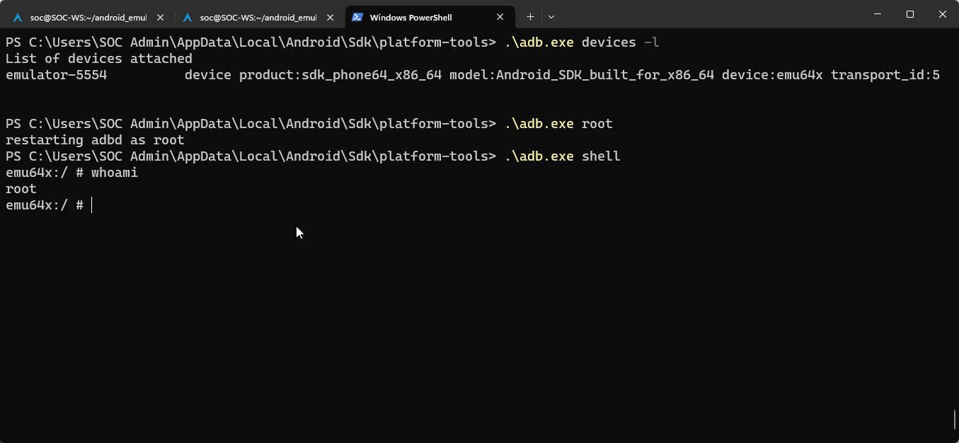 Confirming root shell over ADB