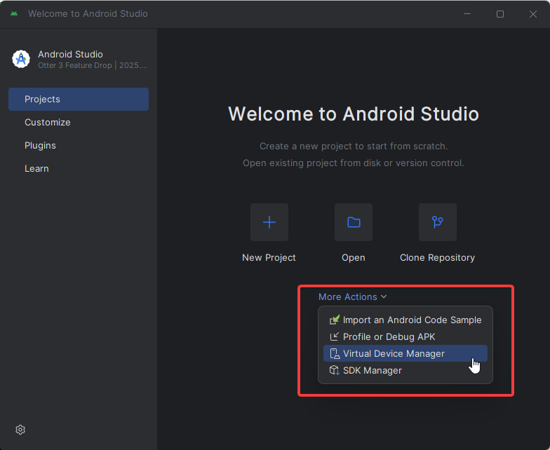 Virtual Device Manager option