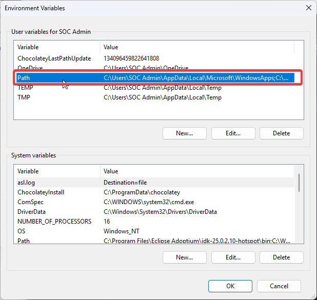 System variables Path